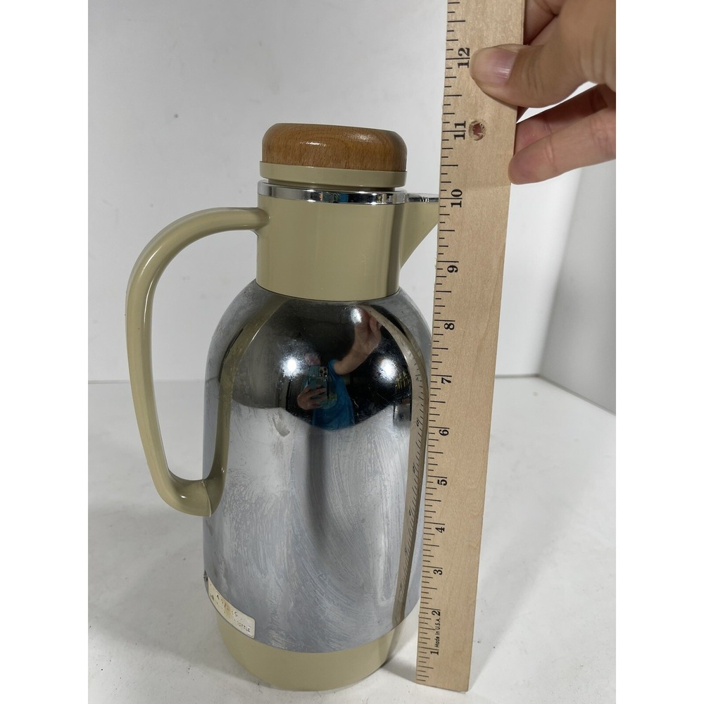 Vintage Yacht Vacuum Bottle Stainless Steel Wood Lid Carafe Pitcher Thermo Japan - Picture 7 of 7